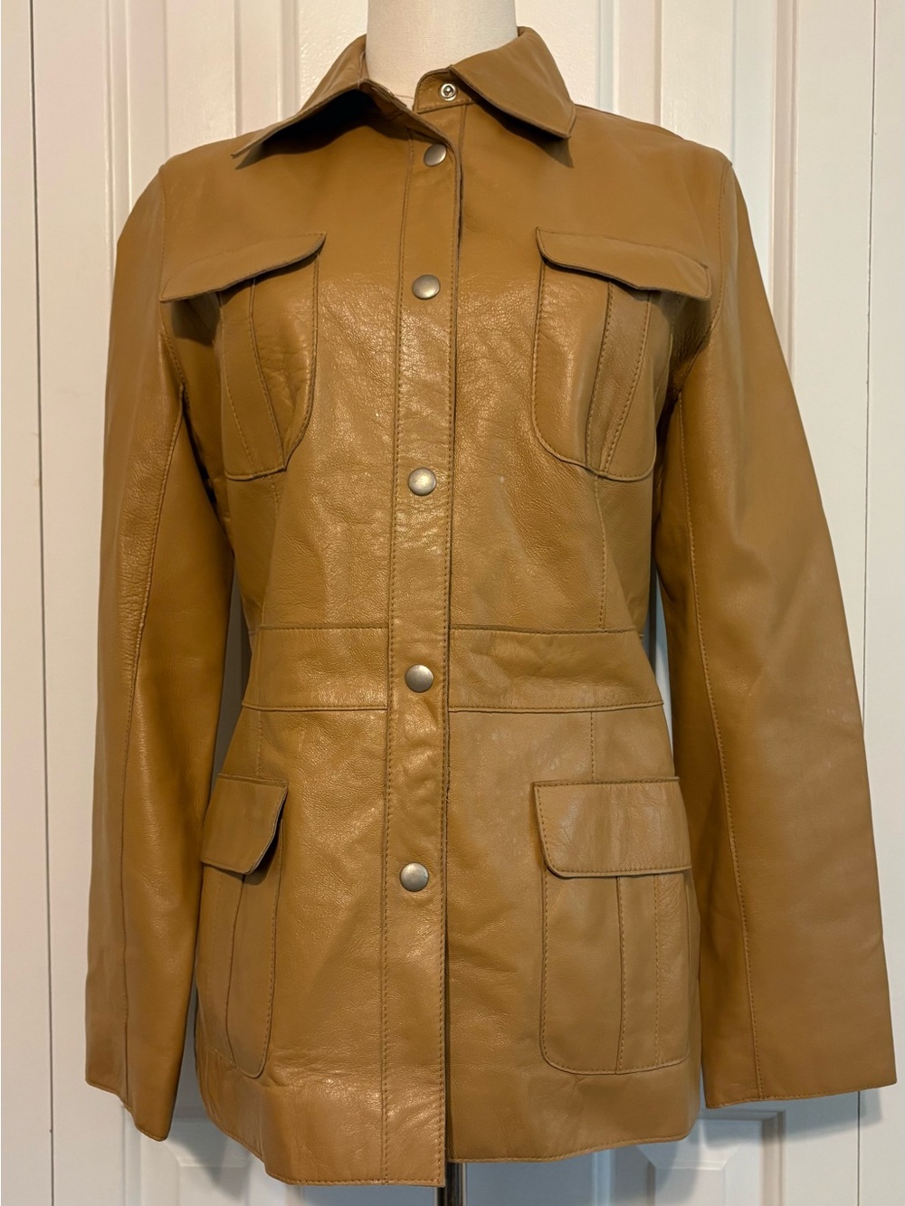 Vintage NICOLA BERTI Leather Tan Utility-Styled Shirt Jacket